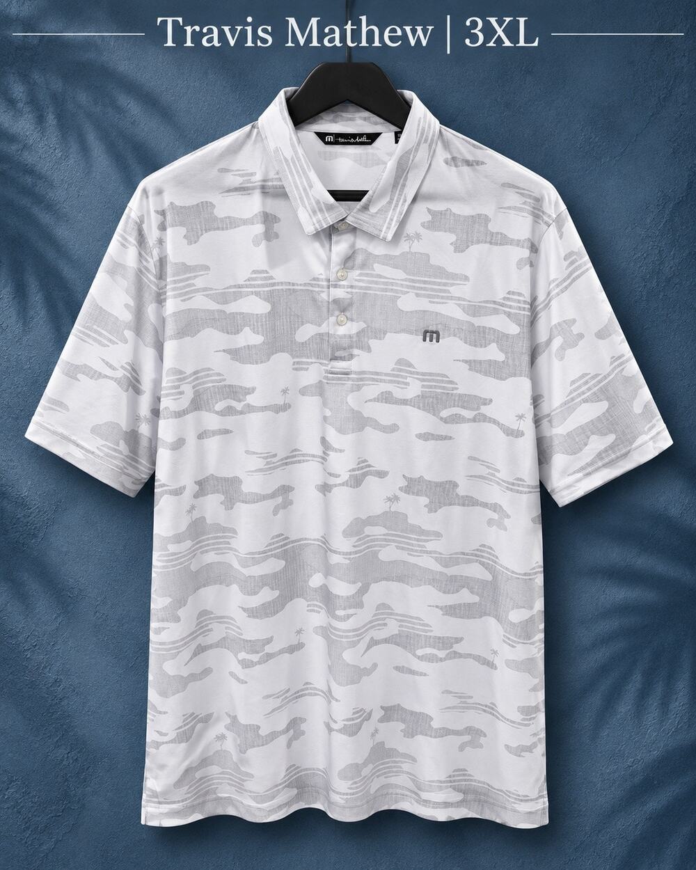 TravisMathew Men’s 3XL White Gray Camo Performance Golf Polo NWOT